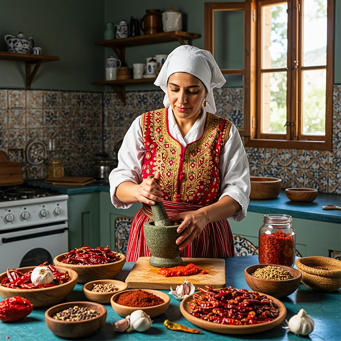 Préparation de la harissa